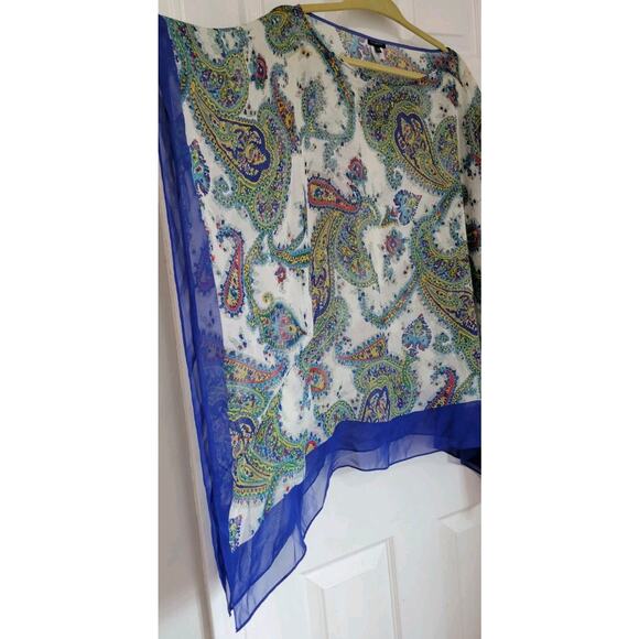 Talbots Colorful Paisley Scarf Print Silk Chiffon Kimono Blouse Sz L / XL - Picture 4 of 5